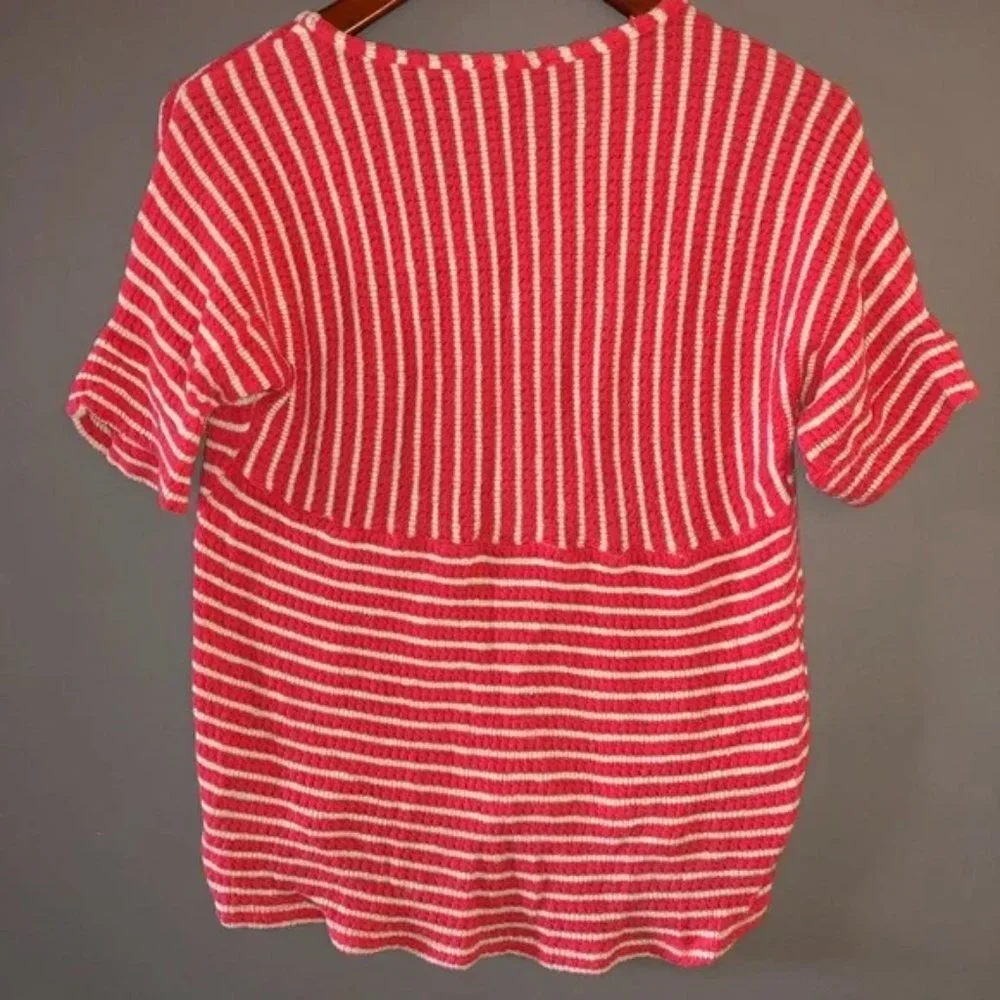 The Limited Coastal Striped Knit Short Sleeve Sweater Medium